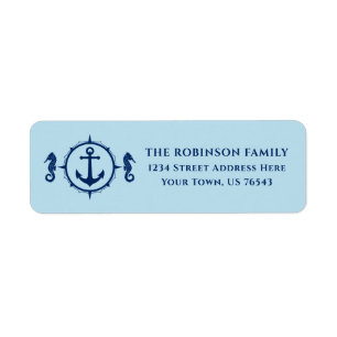 Nautical Boat Anchor Seahorse Ice Blue Address Label