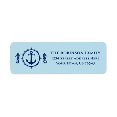 Nautical Boat Anchor Seahorse Ice Blue Address Label