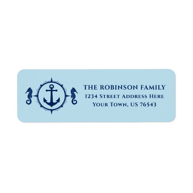 Nautical Boat Anchor Seahorse Ice Blue Address Label (Front)