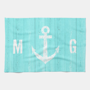 Nautical boat anchor towel turquoise blue