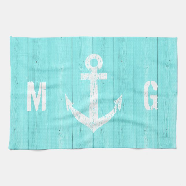 Nautical boat anchor towel | turquoise blue (Horizontal)