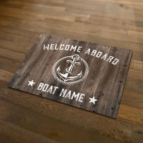 Nautical Boat Anchor Vintage Wood Welcome Aboard Doormat