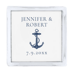 Nautical Boat Anchor Wedding Custom Silver Finish Lapel Pin