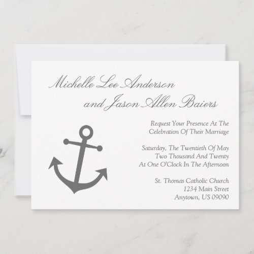 Nautical Boat Anchor Wedding Invitation (Gray)