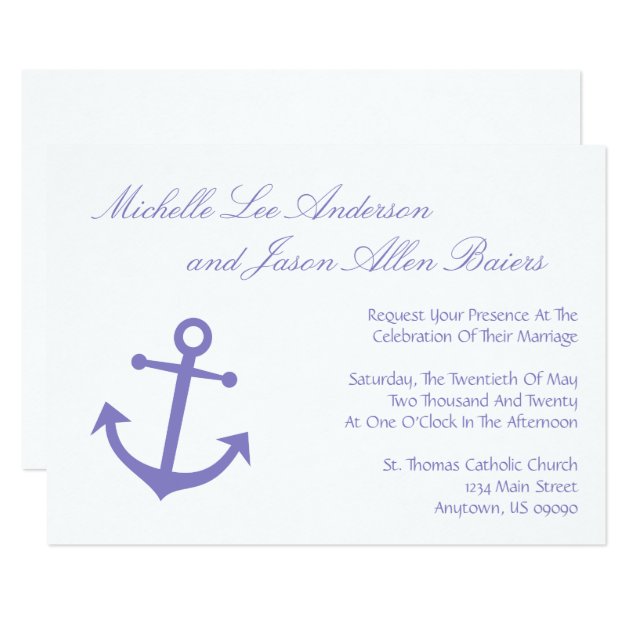Nautical Boat Anchor Wedding Invitation (Purple)