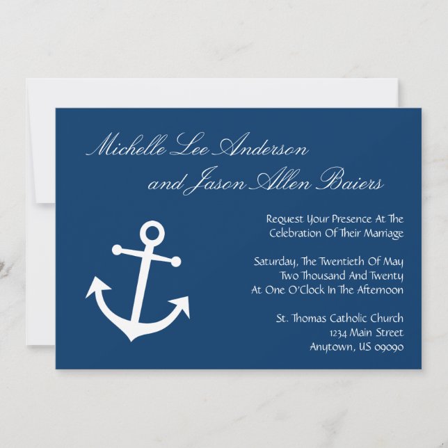 Nautical Boat Anchor Wedding Invitations (Navy) (Front)