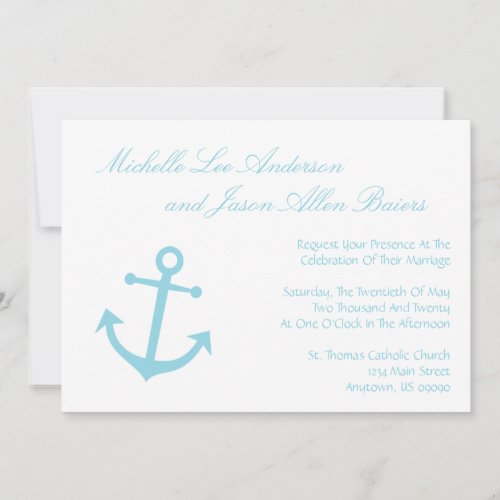 Nautical Boat Anchor Wedding Invitations Pale Blue
