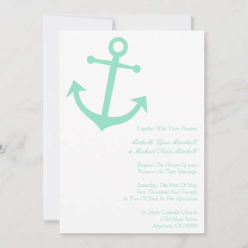 Nautical Boat Anchor Wedding Invites (Pale Green)