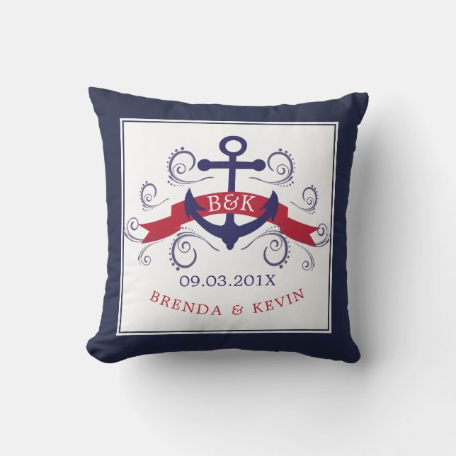 Nautical boat anchor Wedding Template Throw Pillow (Front)