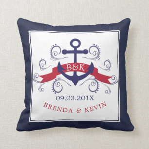 Nautical boat anchor Wedding Template Throw Pillow