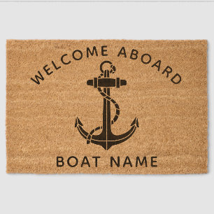 Nautical Boat Anchor Welcome Aboard Custom Fiber Doormat