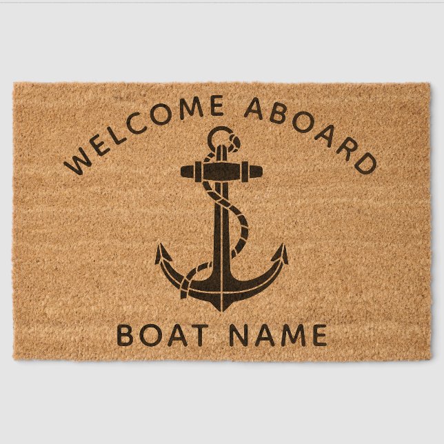 Nautical Boat Anchor Welcome Aboard Custom Fiber Doormat (Front)