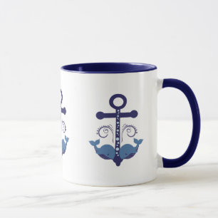 Nautical boat anchor with cute whales mug