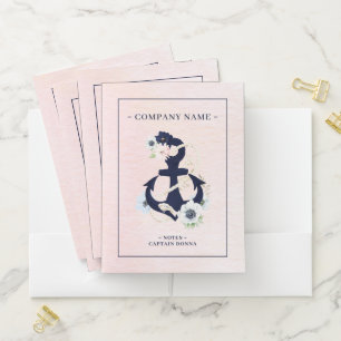 Nautical boat anchor with marine flowers pocket folder