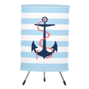 Nautical Boat Anchor With Sky Blue Stripes Tripod Lamp