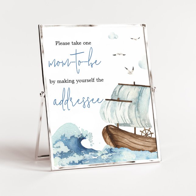 Nautical Boat Baby Shower Envelope Station Poster (Ahoy It's A Boy Baby Shower Envelope Station Sign)