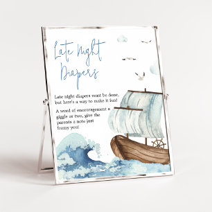 Nautical Boat Baby Shower Late Night Diapers Poster