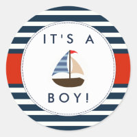 Nautical Boat Baby Shower Stickers - It's A Boy!