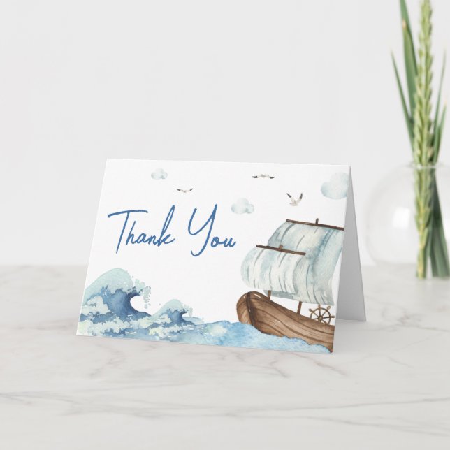 Nautical Boat Baby Shower  Thank You Card (Front)