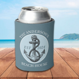 Nautical Boat Beach House Anchor Family Name Est Can Cooler