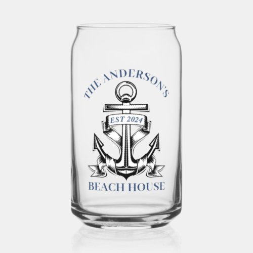 Nautical Boat Beach House Anchor Family Name Est  Can Glass