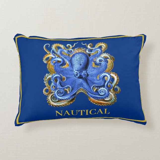 Nautical Boat Beach House Octopus Personal Marine  Accent Pillow (Front)