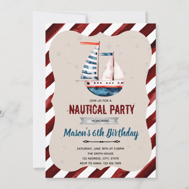 Nautical boat birthday Invitation (Front)