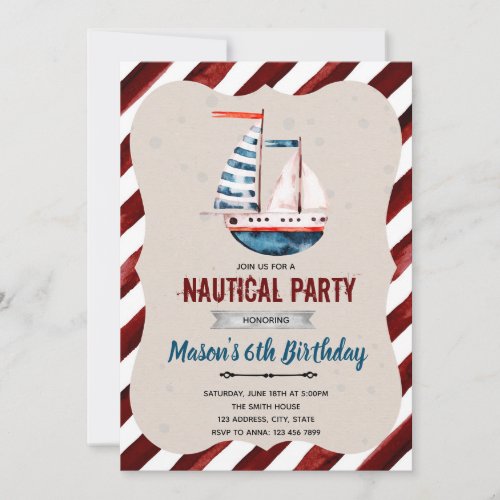 Nautical boat birthday Invitation