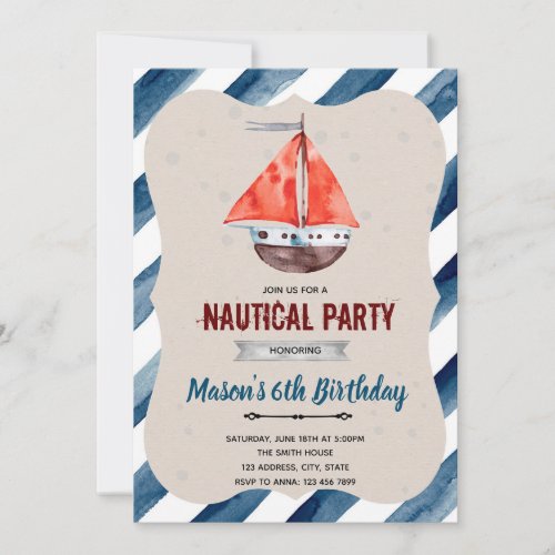 Nautical boat birthday shower Invitation