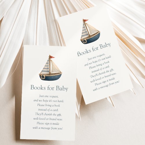 Nautical Boat Boy Baby Shower Book Request Enclosure Card