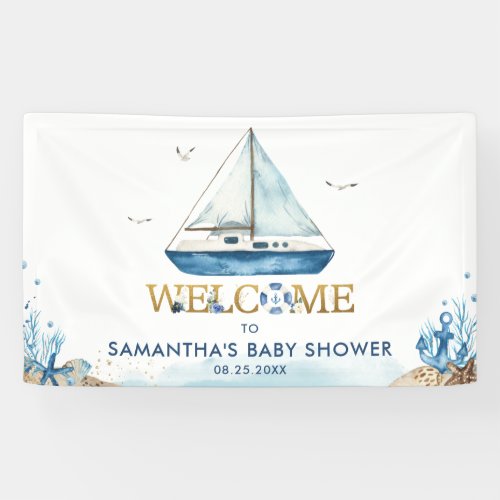 Nautical Boat Boy Baby Shower Welcome Backdrop   Banner