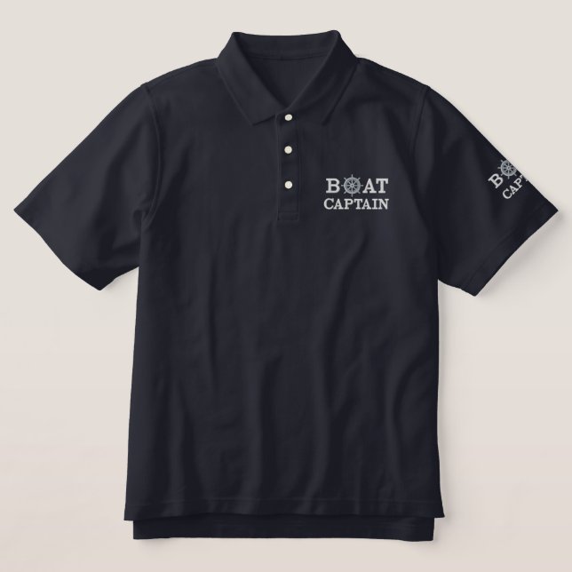 Nautical Boat Captain Custom Family Cruise Embroidered Polo Shirt (Design Front)