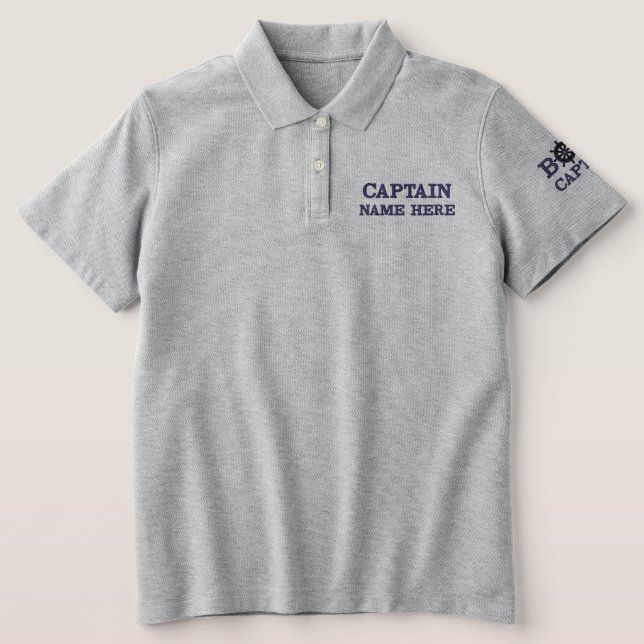 Nautical Boat Captain Mom Personalized Birthday Embroidered Polo Shirt (Design Front)