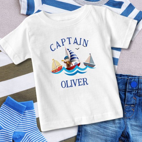 Nautical Boat Captain Personalized Baby T_Shirt