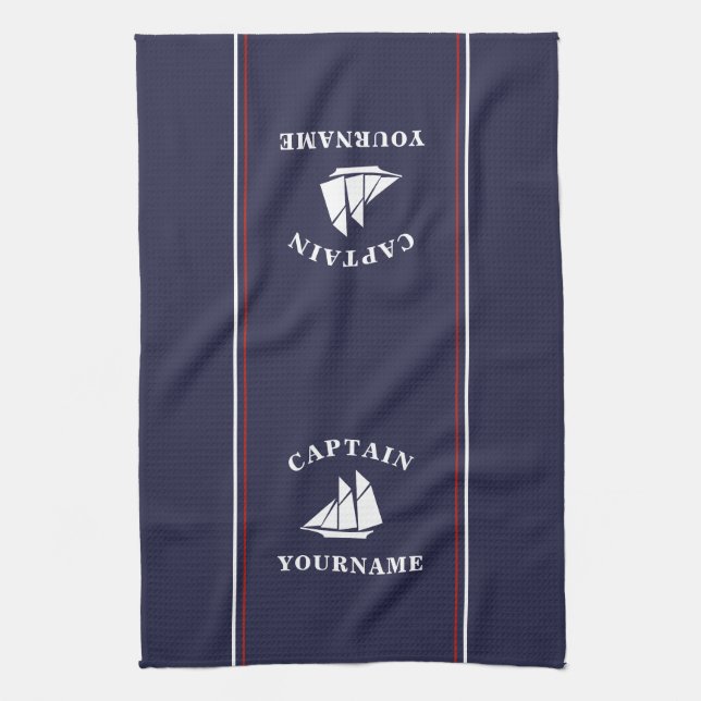 Nautical Boat Captain Personalized Kitchen Towels (Vertical)