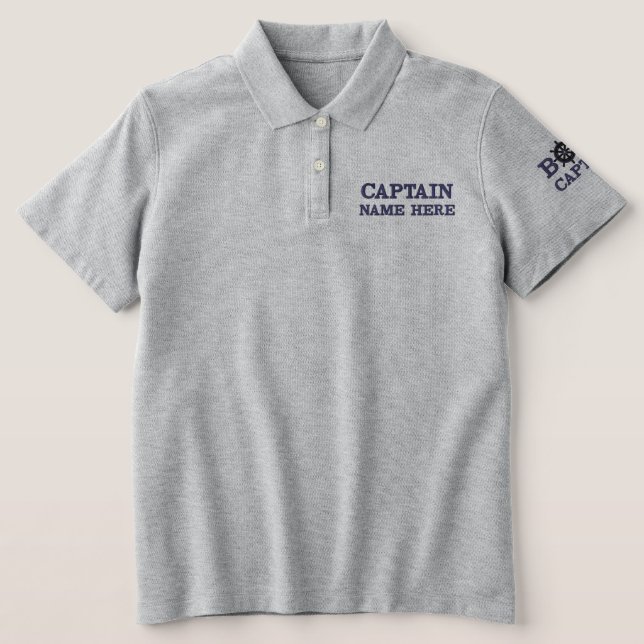 Nautical Boat Captain Personalized Mom Birthday Embroidered Polo Shirt (Design Front)