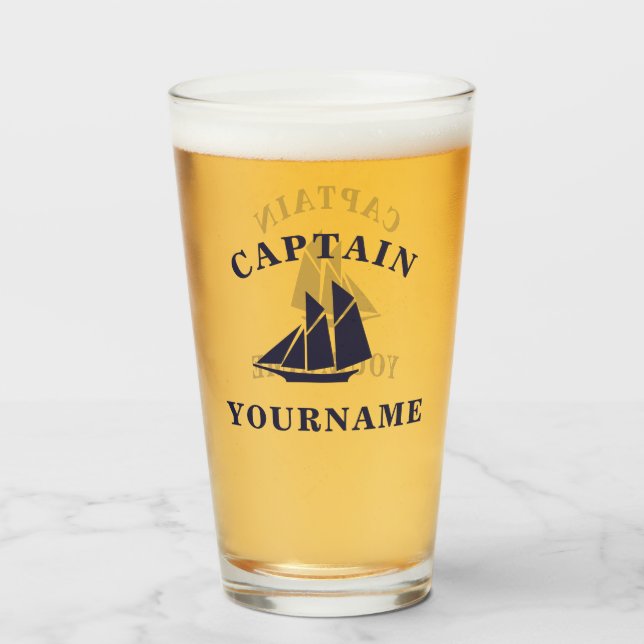 Nautical Boat Captain Personalized Tumbler Glass (Front Filled)