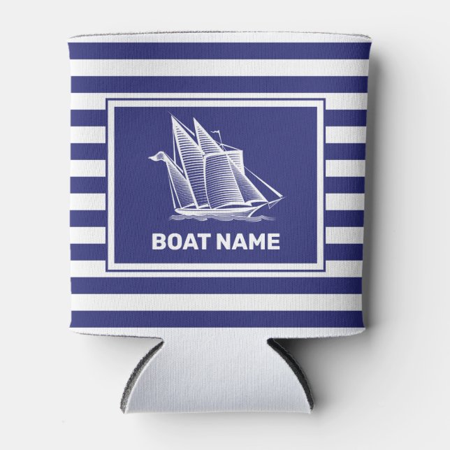 Nautical Boat Design Navy Blue Striped Cooler (Front)