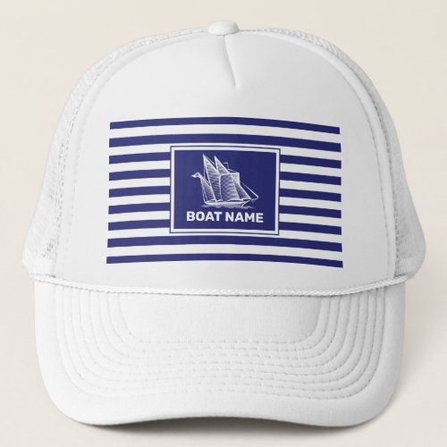 Nautical Boat Design Navy Blue Striped Hat