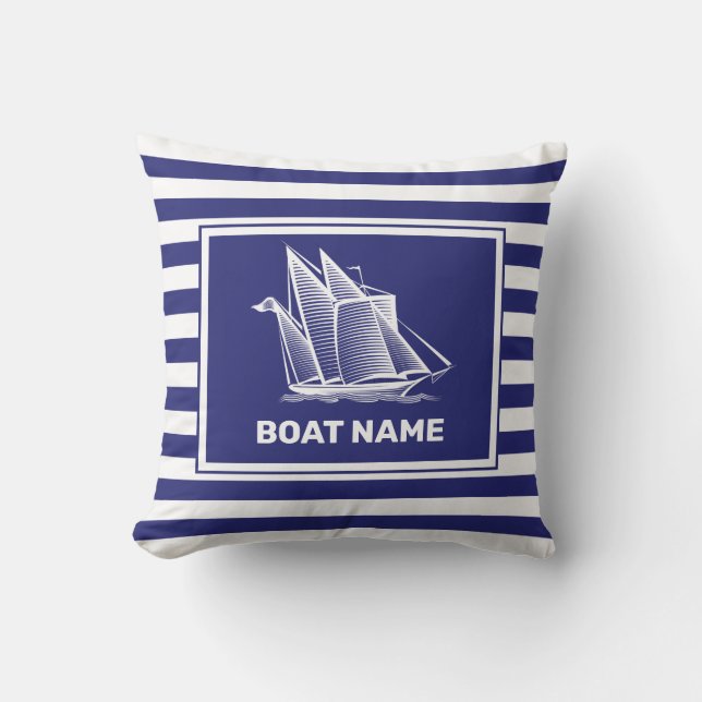Nautical Boat Design Navy Blue Striped Pillow (Front)
