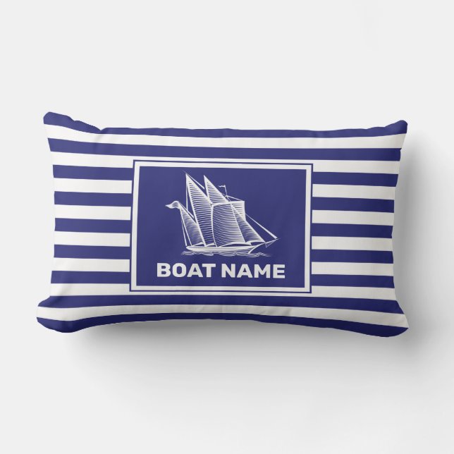 Nautical Boat Design Navy Blue Striped Throw Pillo Lumbar Pillow (Front)
