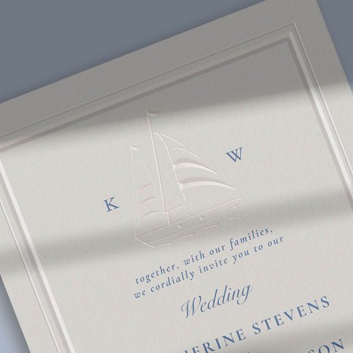 Nautical Boat Faux Embossed Modern Classic Wedding Invitation