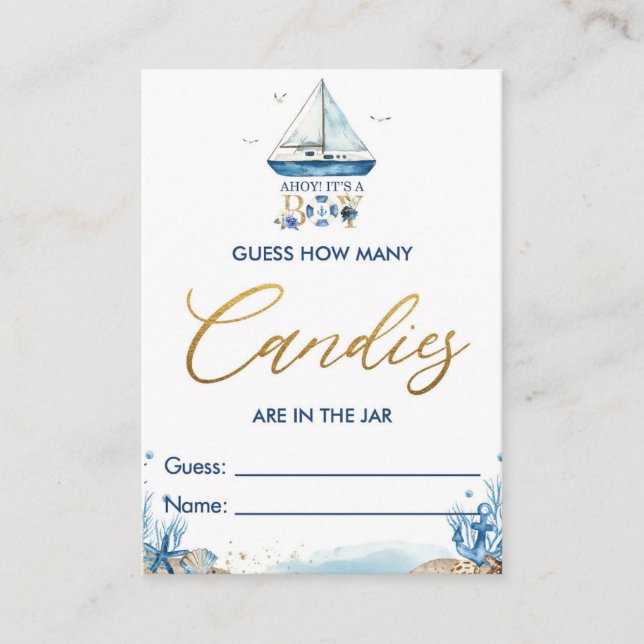 Nautical Boat Guess How Many Candies in Jar Game Enclosure Card (Front)