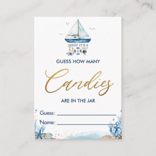 Nautical Boat Guess How Many Candies in Jar Game Enclosure Card