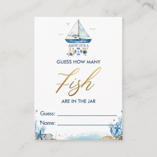 Nautical Boat Guess How Many Fish in Jar Game Card