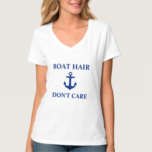 Nautical Boat Hair Dont Care Anchor White V_Neck T_Shirt