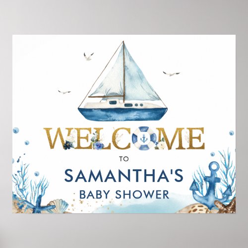 Nautical Boat Hampton Baby Shower Welcome Poster