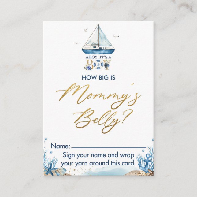 Nautical Boat How Big Mommy's Belly Game Card (Front)