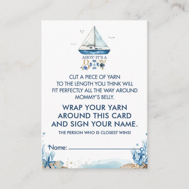 Nautical Boat How Big Mommy's Belly Game Card (Front)