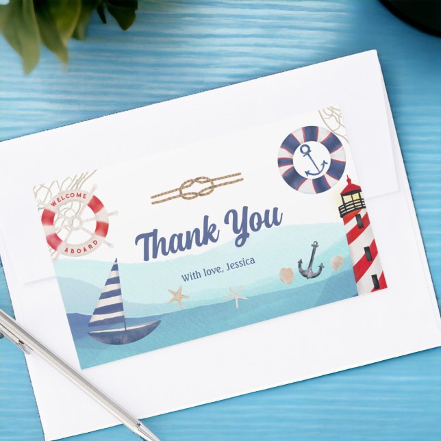 Nautical boat lighthouse blue red thank you rectangular sticker (Nautical boat lighthouse blue red thank you rectangular sticker)